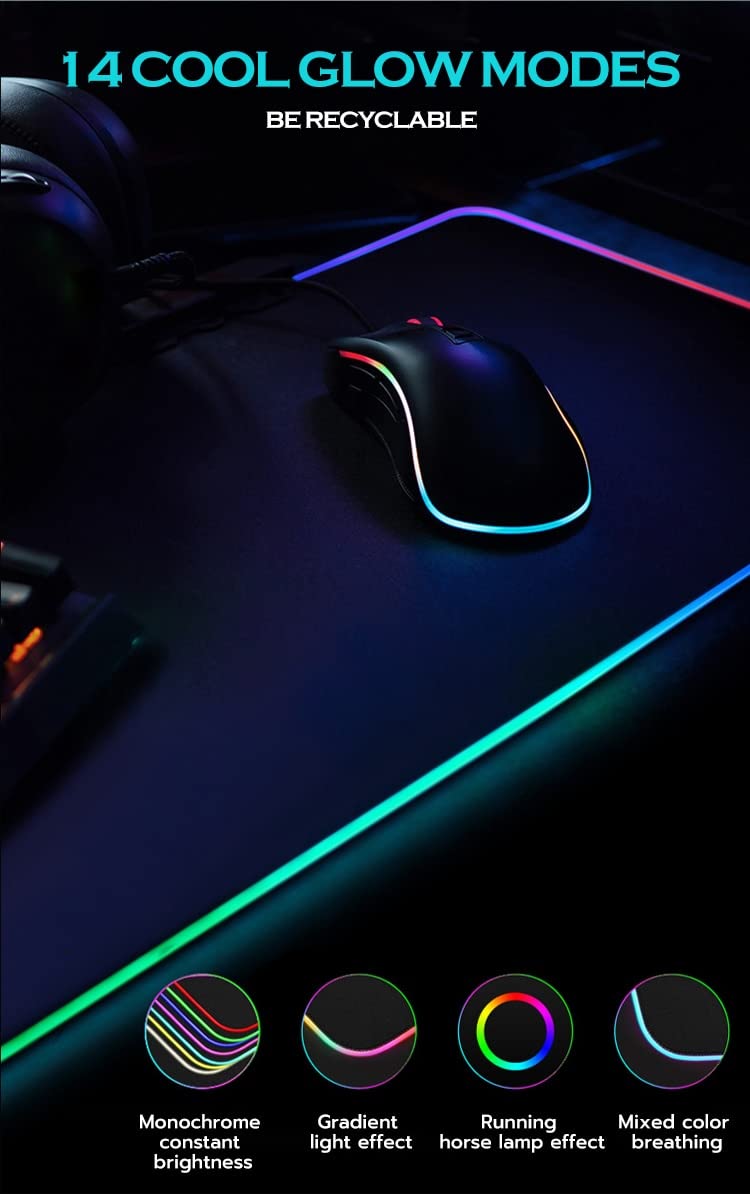 m MU Tapis de Souris XXL, Tapis de Souris Gaming RGB(800 x 300 mm), 13 Effets d'éclairage LED, antidérapant, résistant à l'usure pour Gamer, Ordinateur, PC