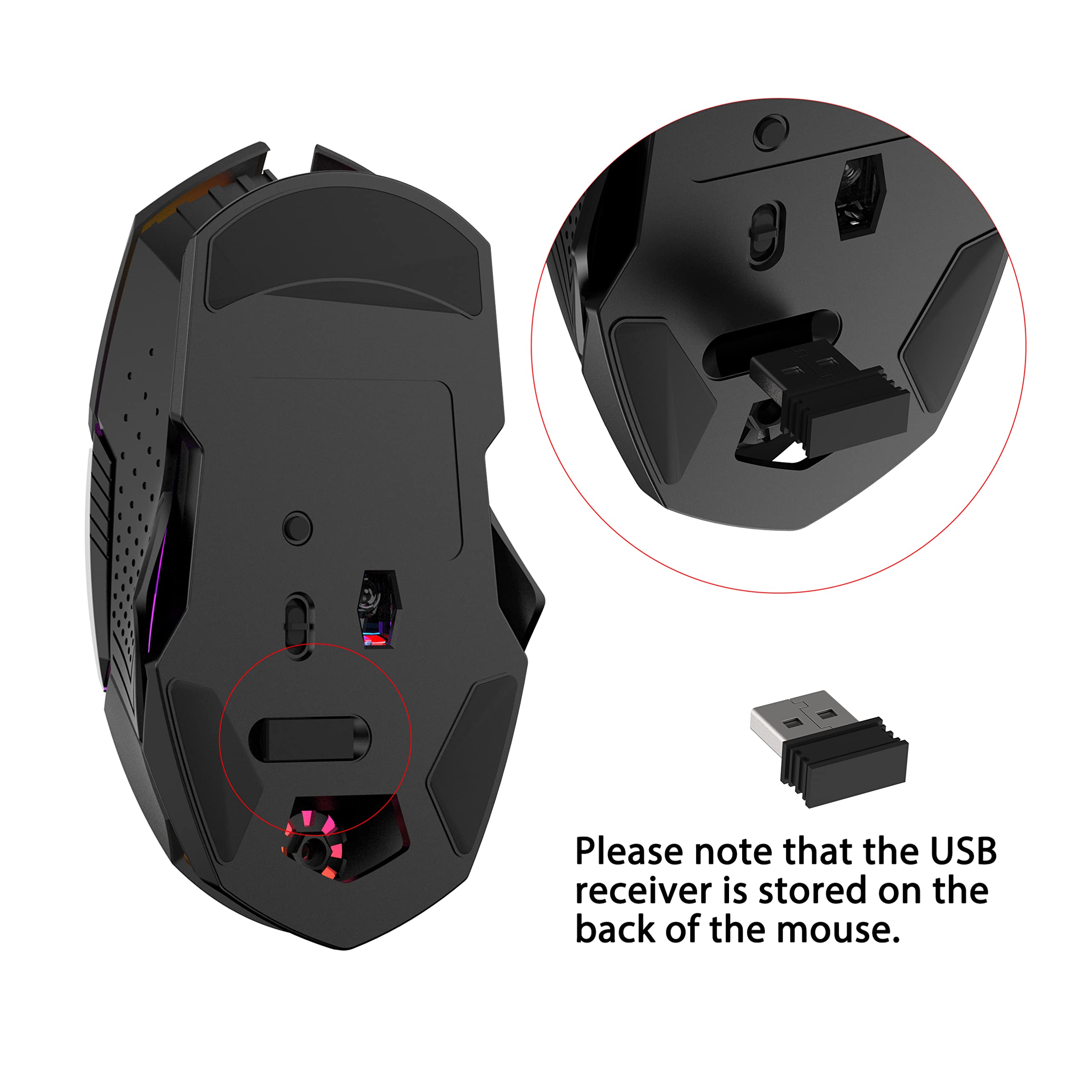 KUIYN X18 Souris de Jeu sans Fil 2,4 G, Rechargeable, 600 mAh Ultra Longue durée de Vie, 7 Couleurs RVB, 2400 DPI, économie, clic Silencieux, récepteur USB pour PC/Mac/PS4/Xbox (Noir étoilé)