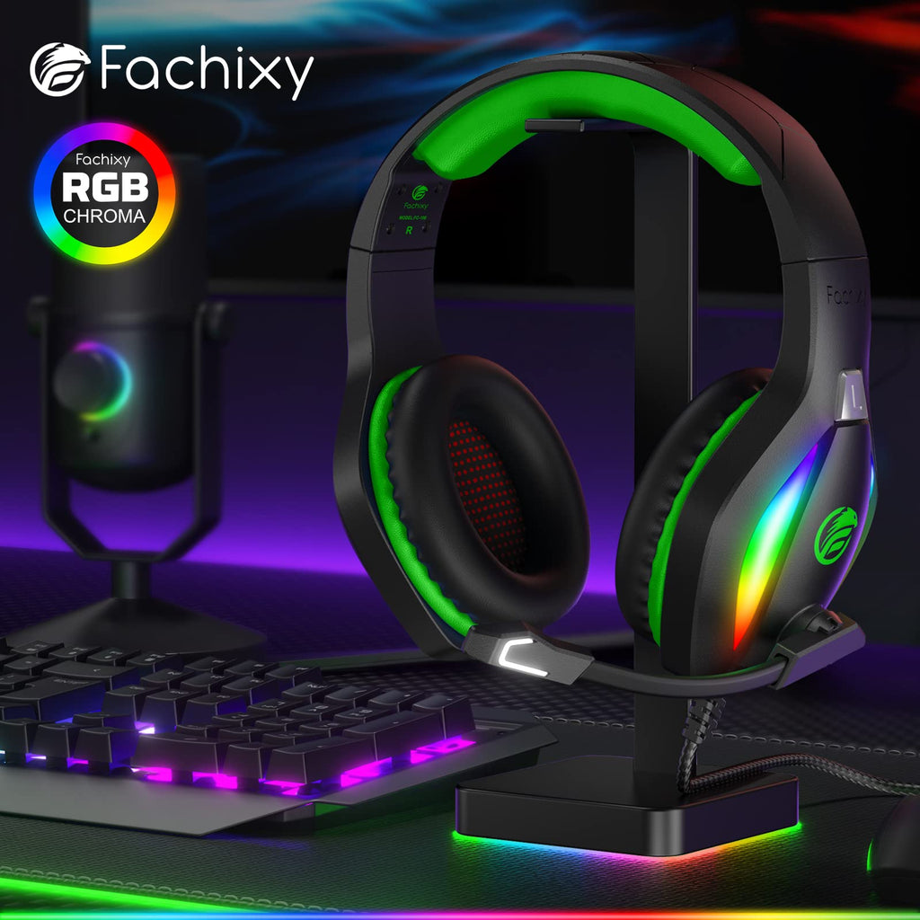 Fachixy FC100 Casque Gaming pour PC, PS4, PS5, Xbox, Mac, Nintendo Switch, Casque Gamer PS4 avec Lumière RVB, Casque PS5 avec Micro, Casque Antibruit avec Prise Jack 3,5 MM - Vert