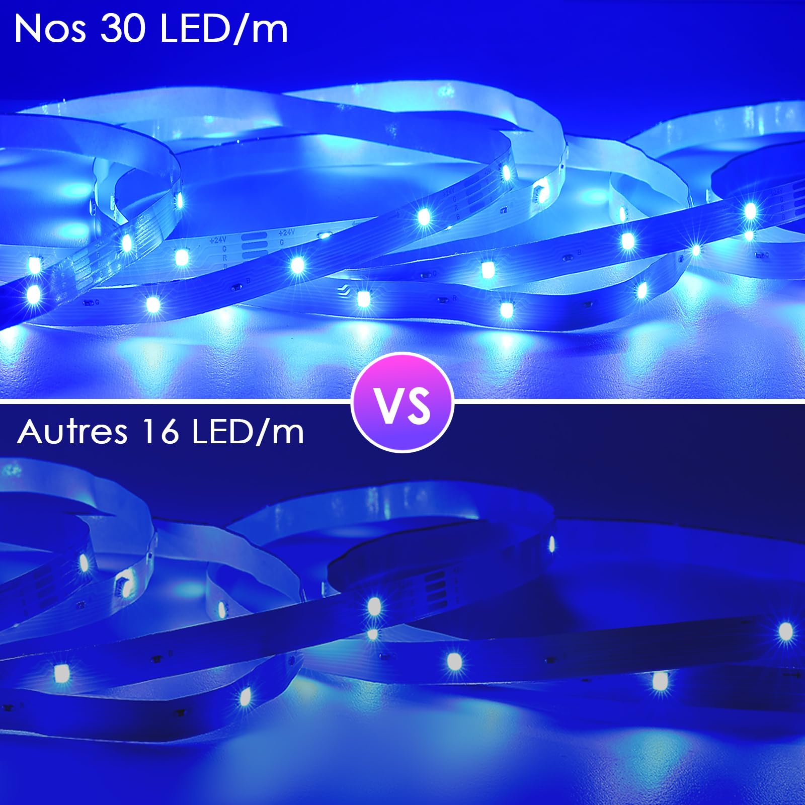 HOVVIDA Ruban LED 5M, 30 LED/Mètre, 1x5M, 24V RVB Bande LED, 150 LED, APP et Télécommande, Synchronisation de la Musique, Mode Minuterie, pour Chambre, Salle de Jeux, Fête, Festival