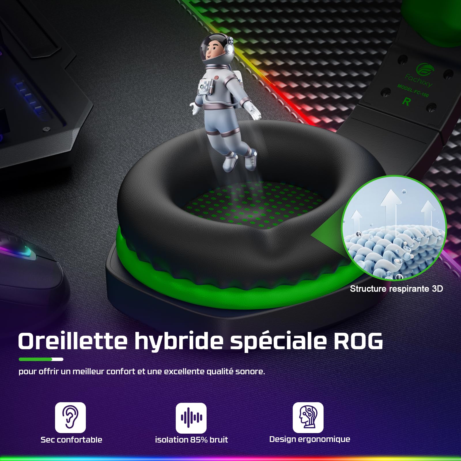 Fachixy FC100 Casque Gaming pour PC, PS4, PS5, Xbox, Mac, Nintendo Switch, Casque Gamer PS4 avec Lumière RVB, Casque PS5 avec Micro, Casque Antibruit avec Prise Jack 3,5 MM - Vert