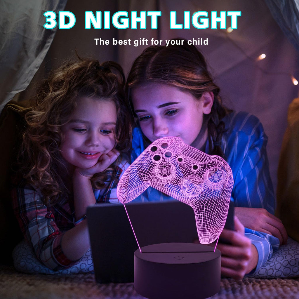 Gemi 3D Lampe Gaming, Lampe Gamer 16 Couleurs Graduables, Rechargeable, Avec Câble, Commandes Tactiles et Télécommandes, Gamer deco chambre, Gaming Cadeau pour Gamer Fans Enfants Garçons Hommes