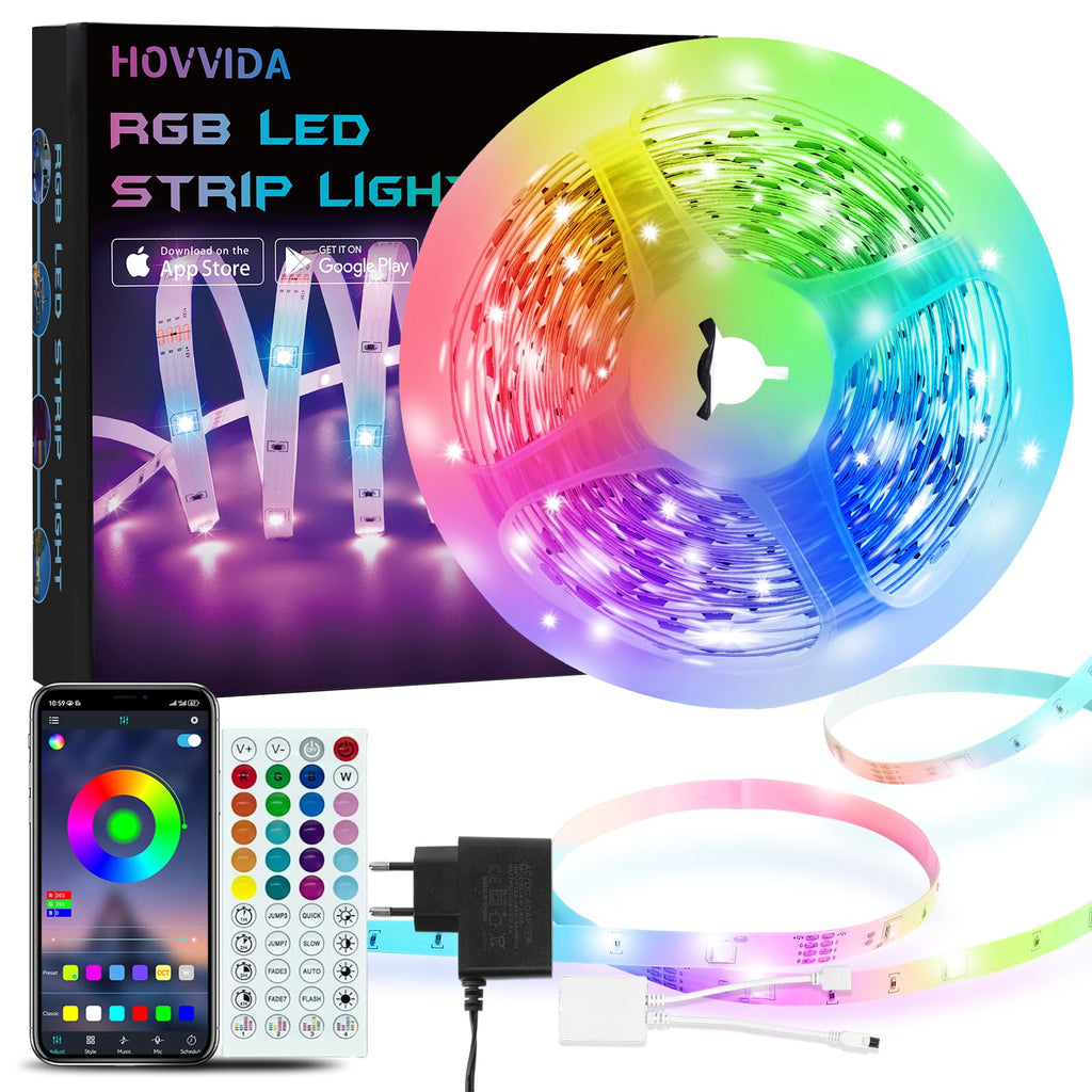 HOVVIDA Ruban LED 5M, 30 LED/Mètre, 1x5M, 24V RVB Bande LED, 150 LED, APP et Télécommande, Synchronisation de la Musique, Mode Minuterie, pour Chambre, Salle de Jeux, Fête, Festival