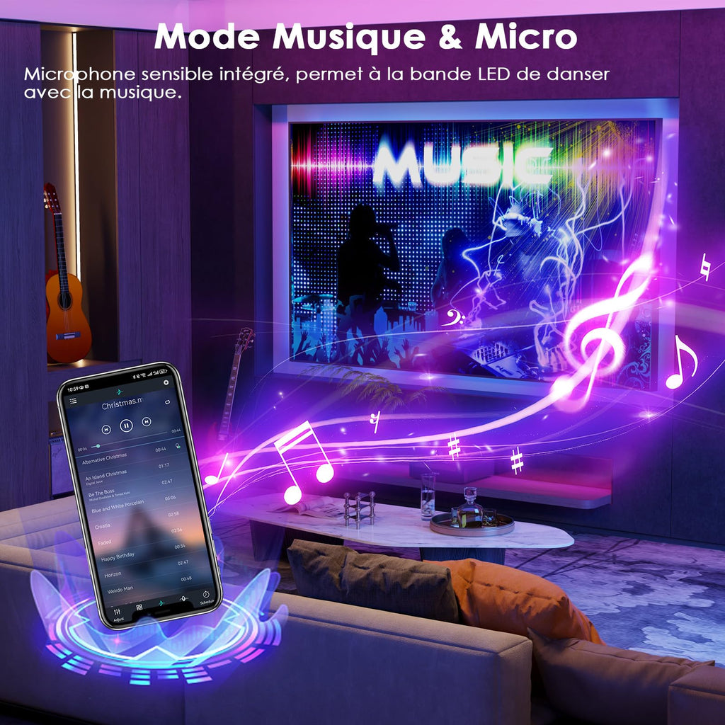 HOVVIDA Ruban LED 5M, 30 LED/Mètre, 1x5M, 24V RVB Bande LED, 150 LED, APP et Télécommande, Synchronisation de la Musique, Mode Minuterie, pour Chambre, Salle de Jeux, Fête, Festival