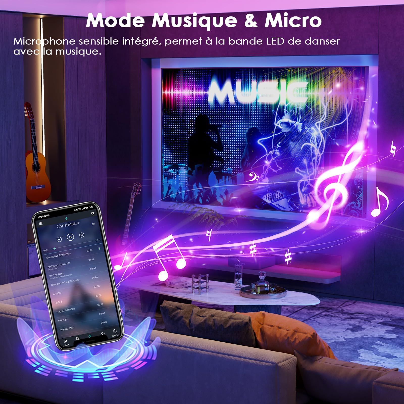 HOVVIDA Ruban LED 5M, 30 LED/Mètre, 1x5M, 24V RVB Bande LED, 150 LED, APP et Télécommande, Synchronisation de la Musique, Mode Minuterie, pour Chambre, Salle de Jeux, Fête, Festival