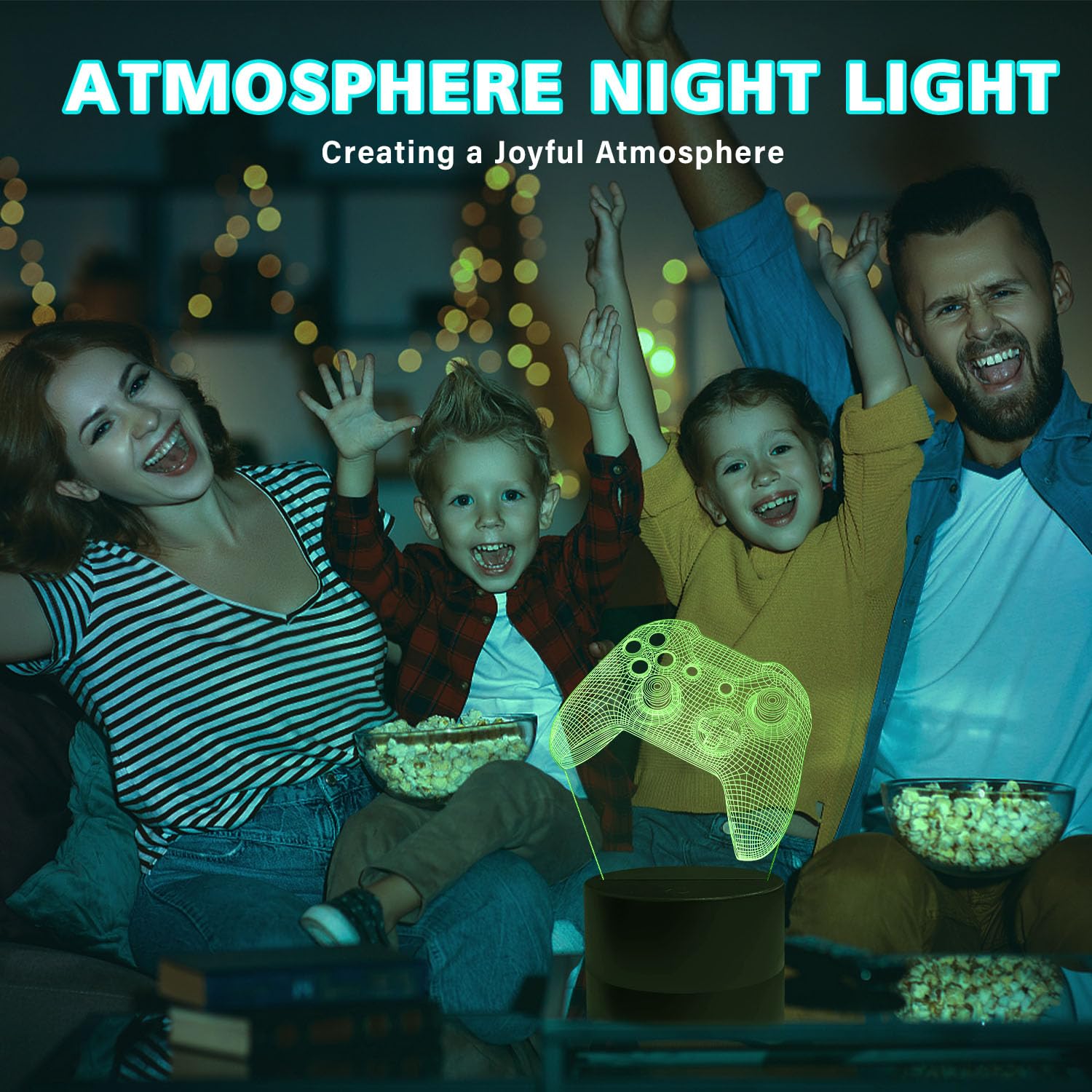 Gemi 3D Lampe Gaming, Lampe Gamer 16 Couleurs Graduables, Rechargeable, Avec Câble, Commandes Tactiles et Télécommandes, Gamer deco chambre, Gaming Cadeau pour Gamer Fans Enfants Garçons Hommes