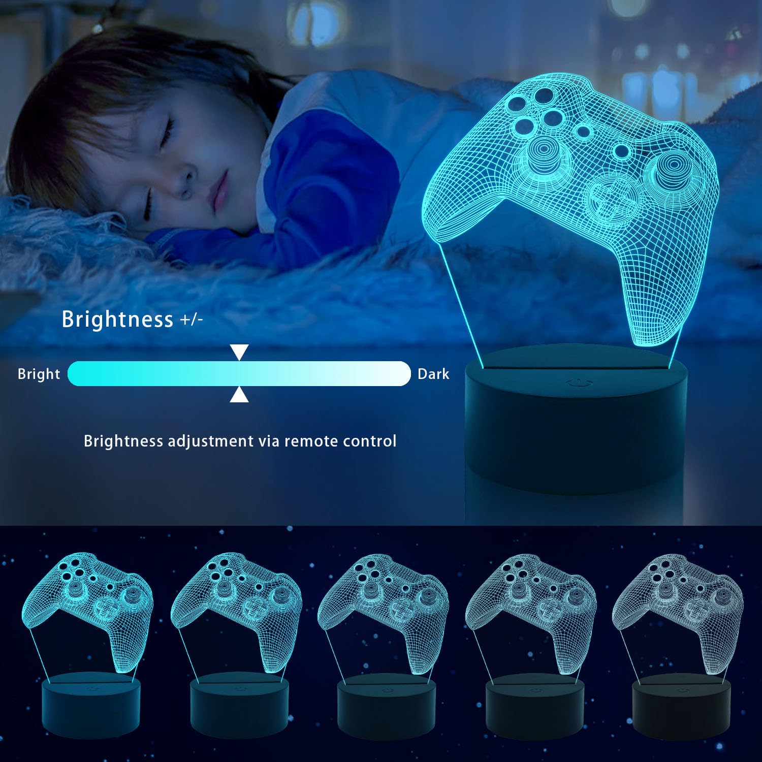Gemi 3D Lampe Gaming, Lampe Gamer 16 Couleurs Graduables, Rechargeable, Avec Câble, Commandes Tactiles et Télécommandes, Gamer deco chambre, Gaming Cadeau pour Gamer Fans Enfants Garçons Hommes