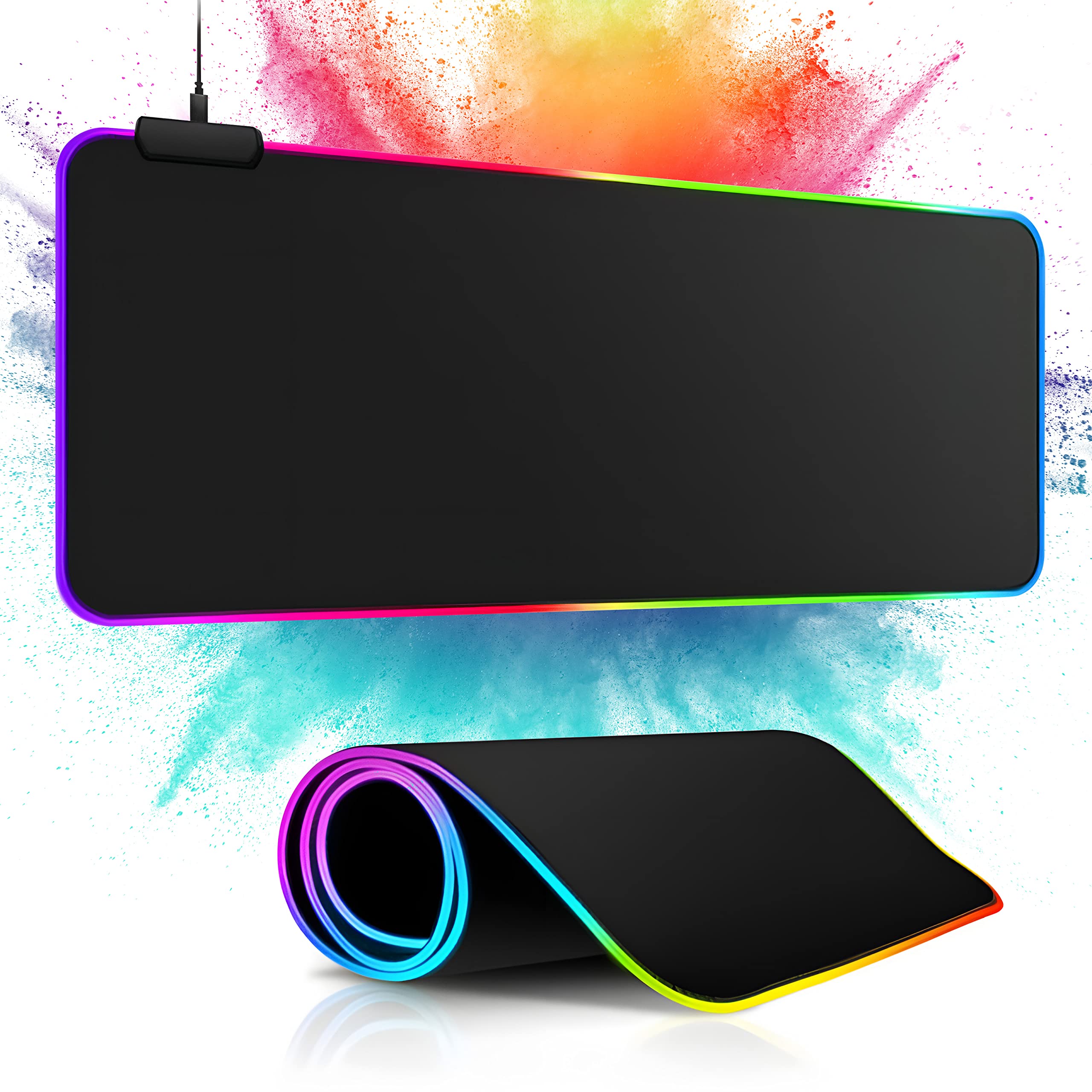 m MU Tapis de Souris XXL, Tapis de Souris Gaming RGB(800 x 300 mm), 13 Effets d'éclairage LED, antidérapant, résistant à l'usure pour Gamer, Ordinateur, PC